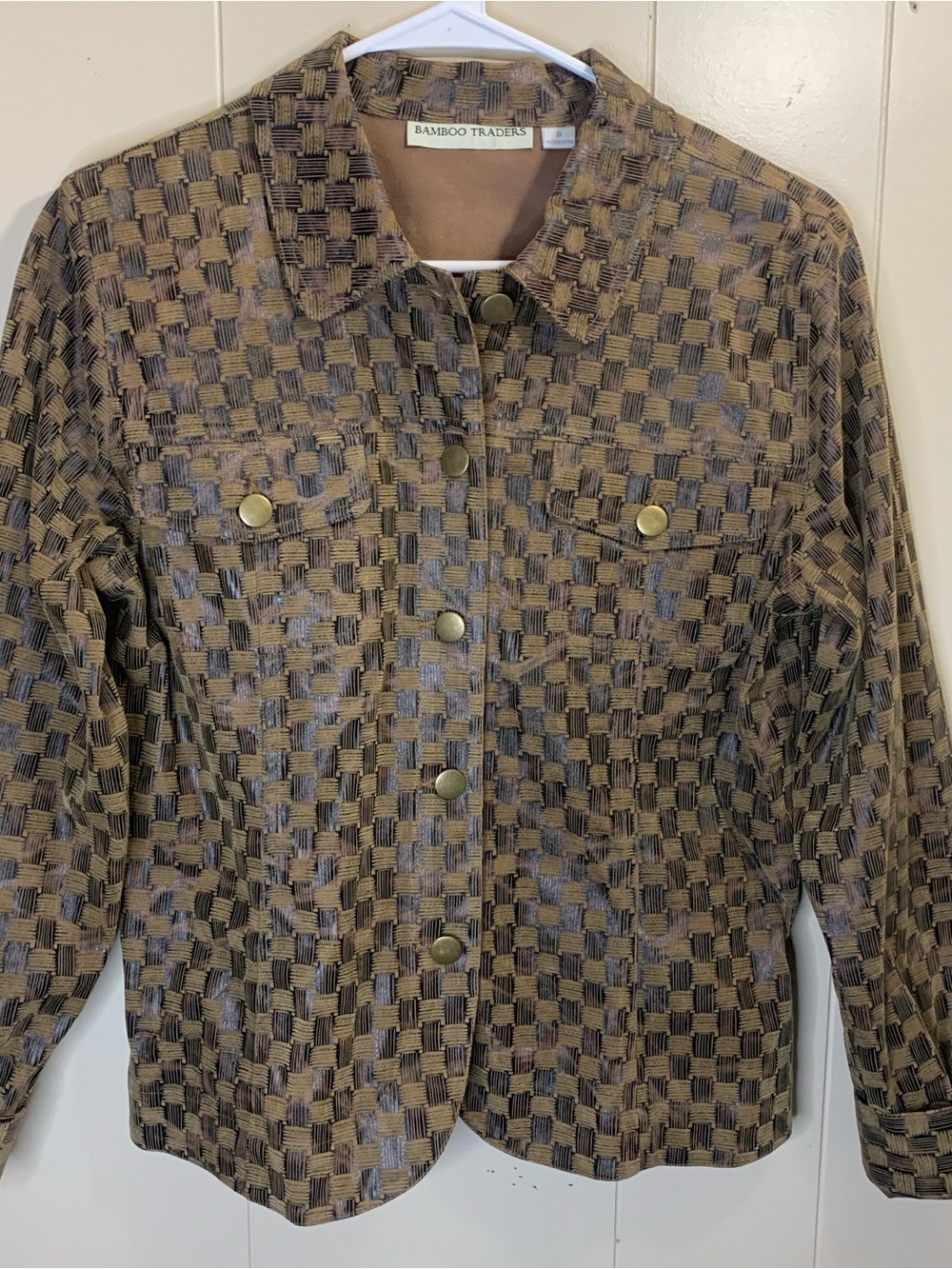 Bamboo Traders Women's Brown Patterned Button-Front Jacket S